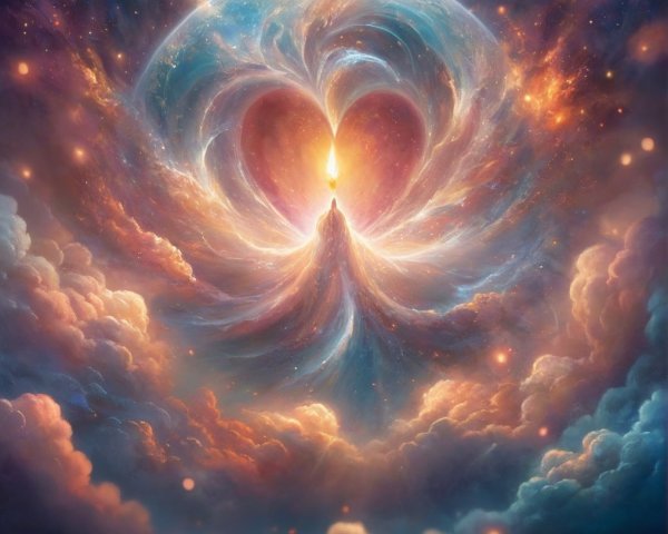 Heart-Shaped Celestial Formation with Glowing Figure