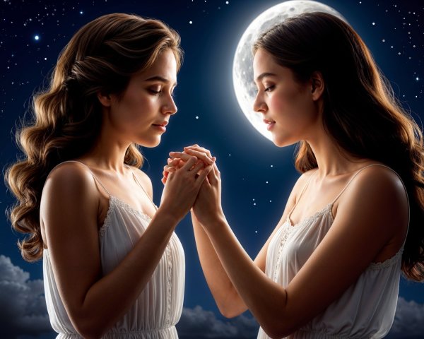 Ethereal Figures Under a Full Moon at Night