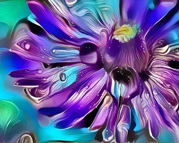 Abstract Flower Artwork in Purple and Blue Hues