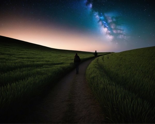 Tranquil Night Scene with Figures on Dirt Path