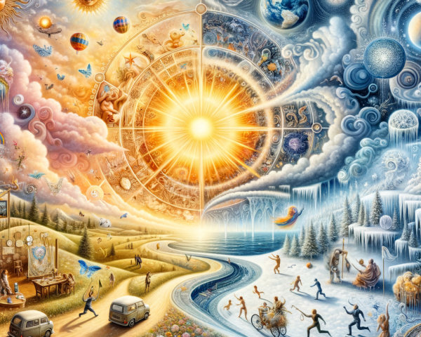 Celestial Collage of Day and Night Duality Elements