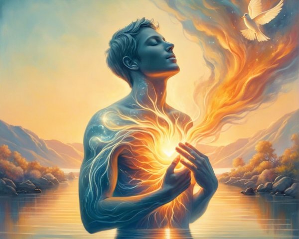 Serene Figure in Calm Waters with Ethereal Atmosphere