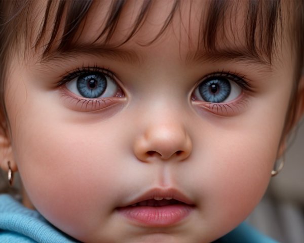 Close-up Portrait of a Young Child with Blue Eyes