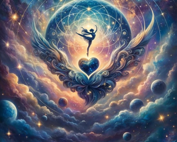 Celestial Scene with Dancer and Cosmic Elements