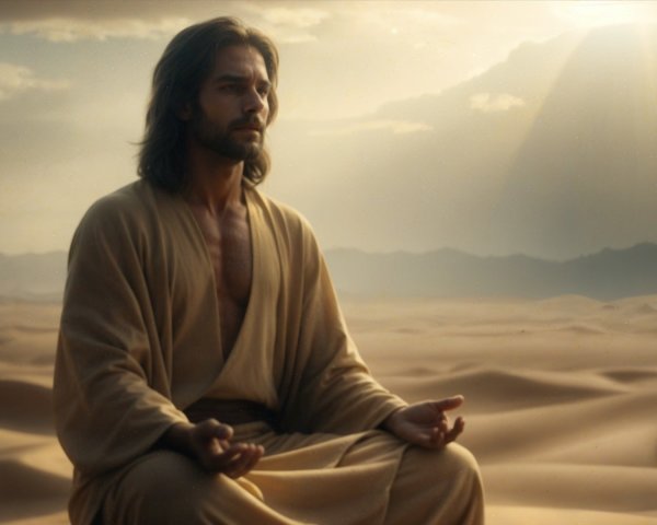 Meditative Figure in a Serene Desert Landscape