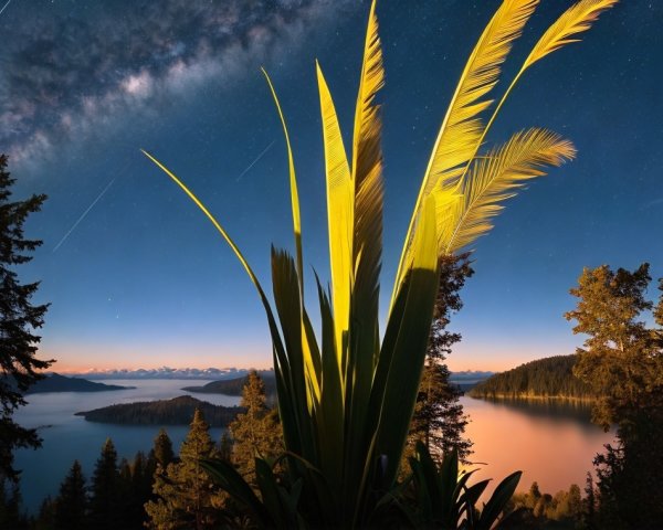 Twilight Landscape with Trees and Starry Sky