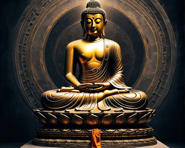 Golden Buddha Statue in Serene Meditation Setting
