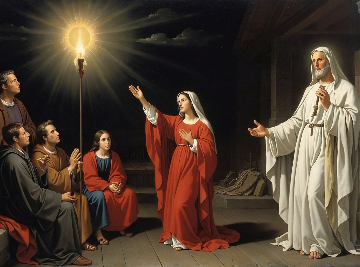 Group of Figures in Dim Light with Radiant Illumination