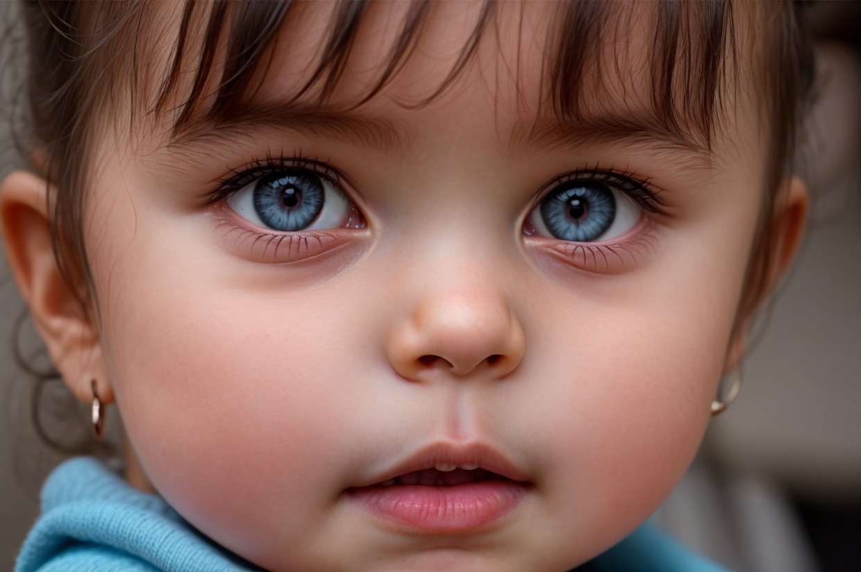 Close-up Portrait of a Young Child with Blue Eyes