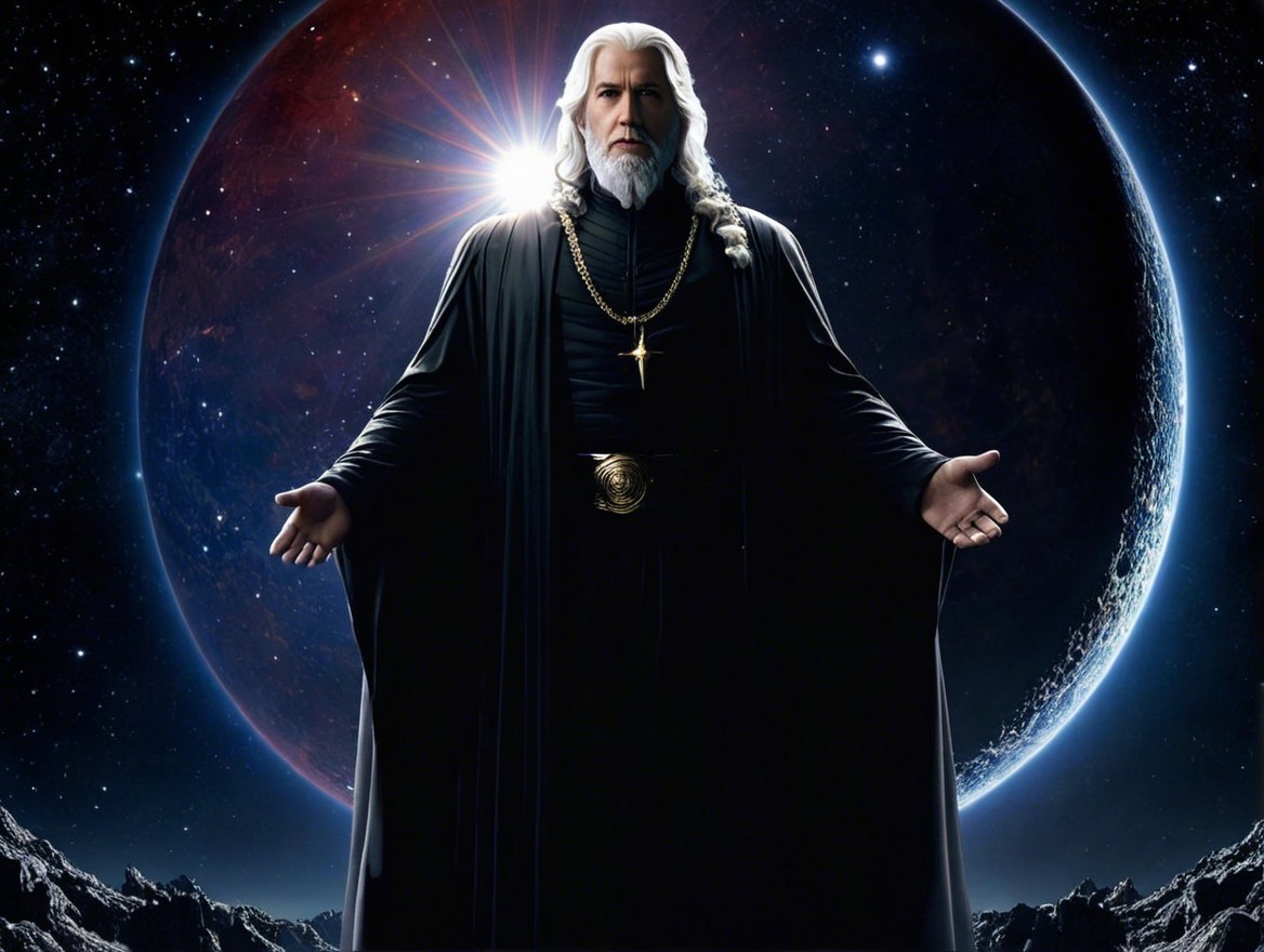 Mystical Figure in Cosmic Backdrop with Majestic Aura