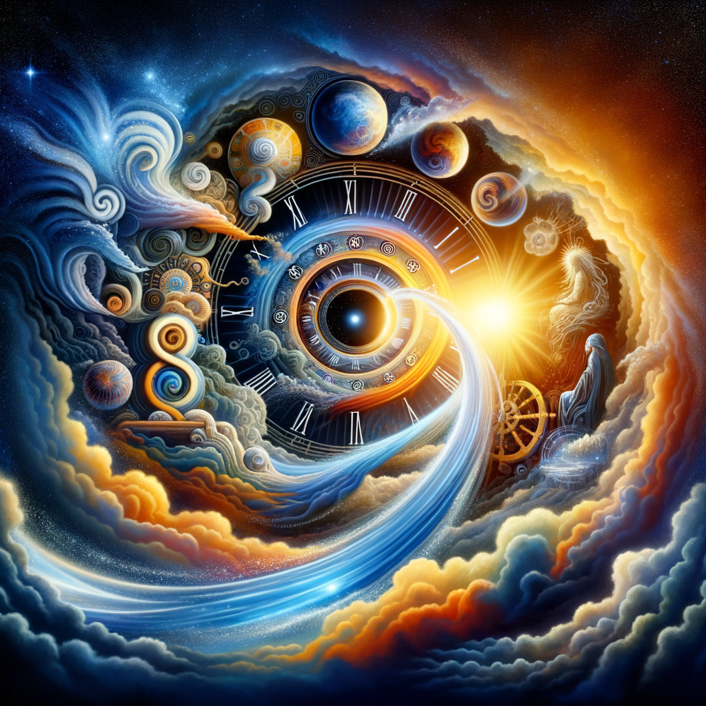 Vibrant Cosmic Scene with Clock and Celestial Bodies