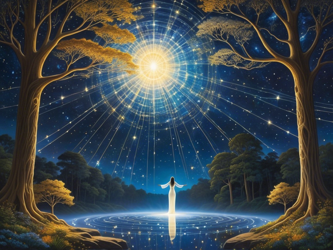 Cosmic Landscape with Figure in Tranquil Pool