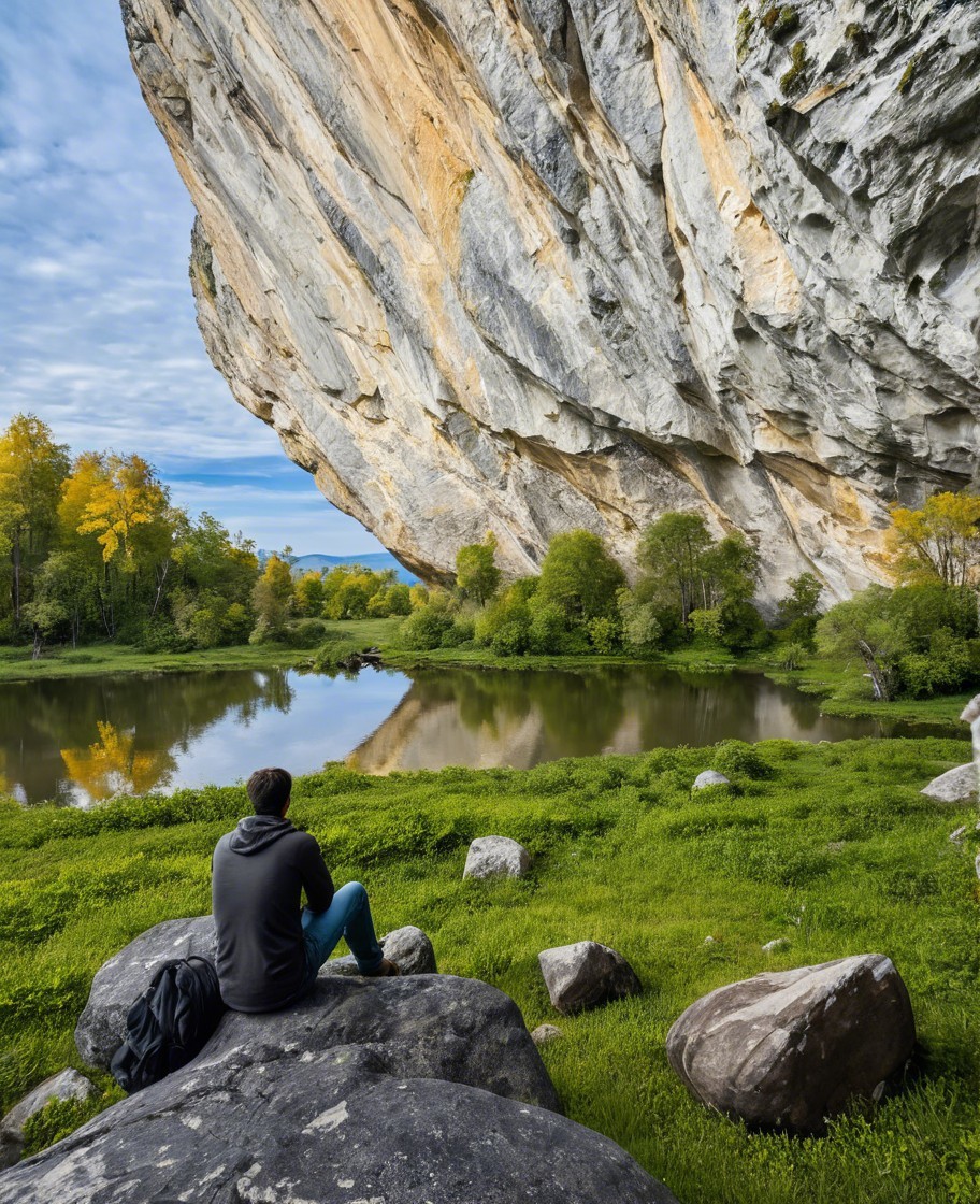 Serene lake view with autumn foliage and cliffs