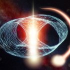 Vibrant Cosmic Scene with Swirling Galaxy and Stars