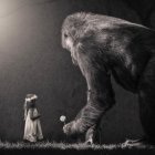 Young Boy Offers Flower to Gorilla in Green Setting