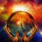 Steampunk Fantasy Clock Face in Cosmic Background