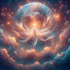 Heart-Shaped Celestial Formation with Glowing Figure