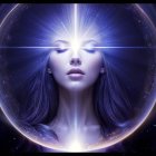 Serene Woman in Translucent Orb with Cosmic Backdrop