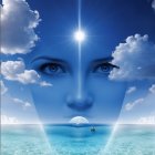 Surreal Landscape with Face in Sky and Ocean