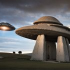 Ancient Stone Structure with Hovering Flying Saucer