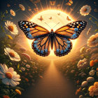 Monarch Butterfly Surrounded by Colorful Wildflowers