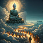 Colossal Buddha Statue on Lotus in Serene Landscape