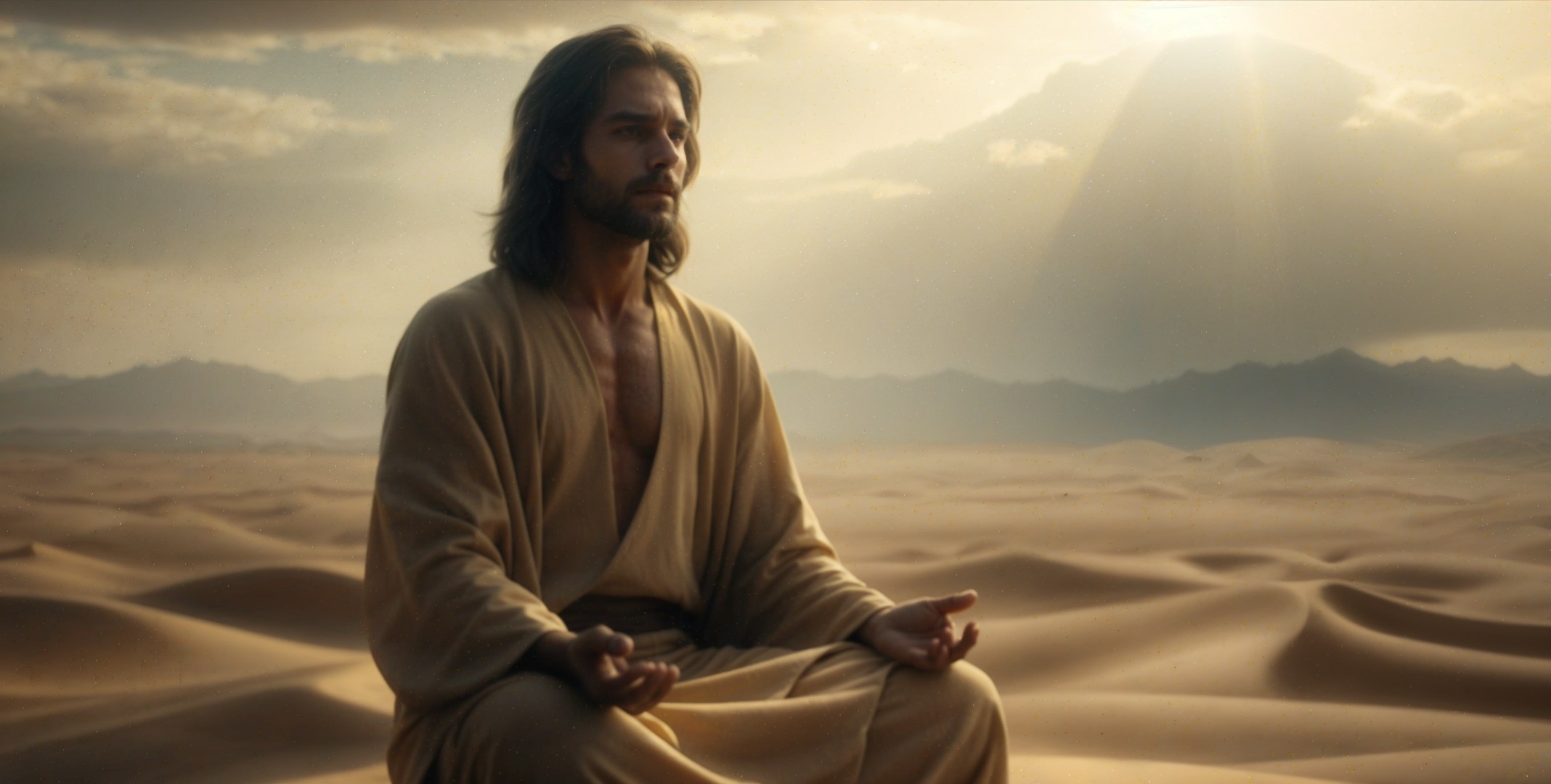 Meditative Figure in a Serene Desert Landscape