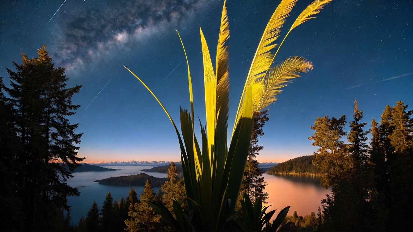 Twilight Landscape with Trees and Starry Sky