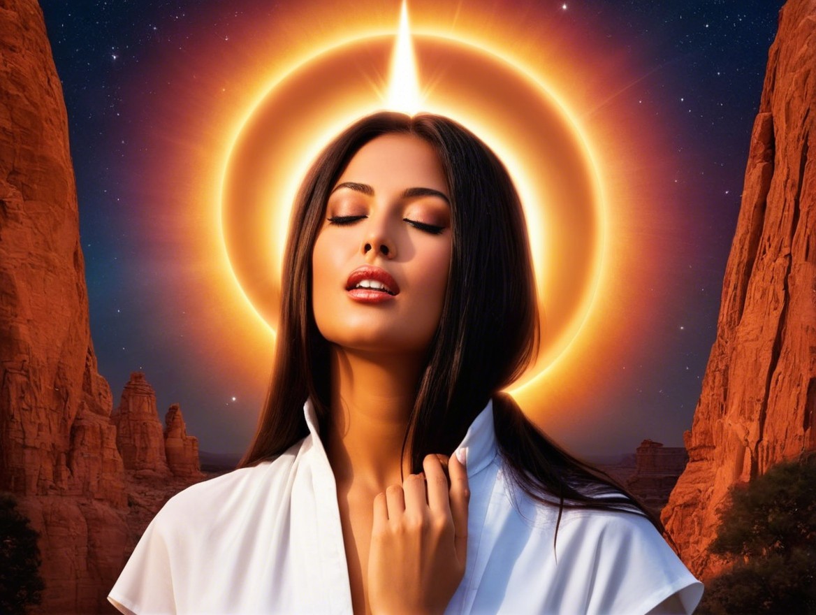 Serene Woman in White Blouse with Starry Background