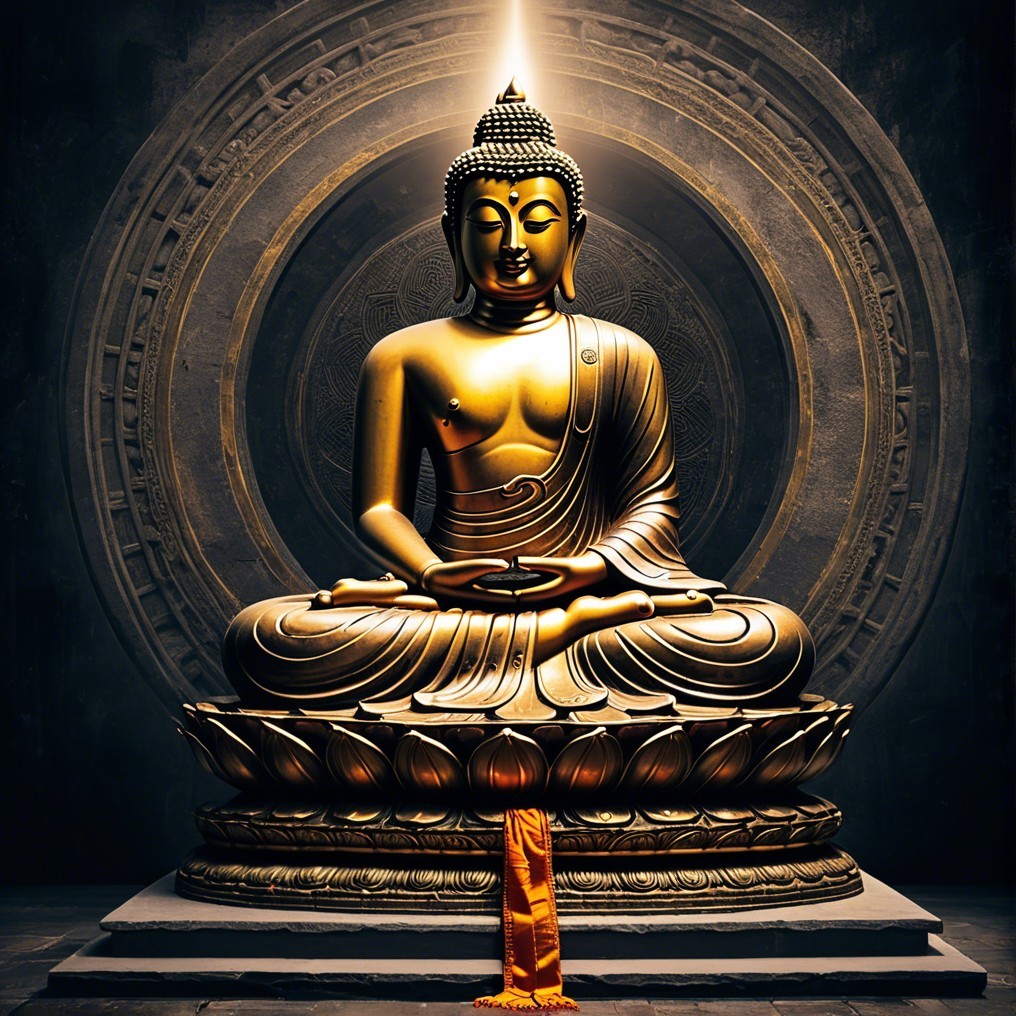 Golden Buddha Statue in Serene Meditation Setting