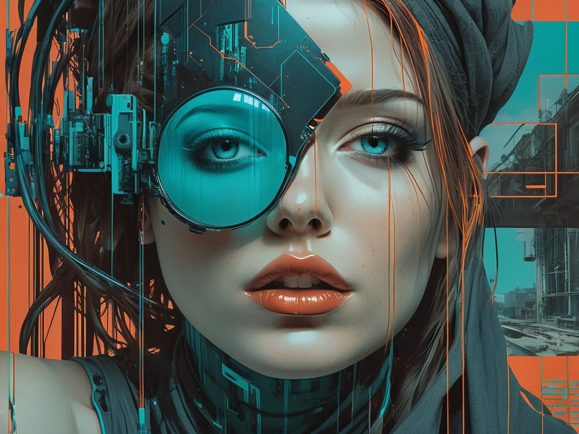 Futuristic Female Portrait with Cyberpunk Aesthetic