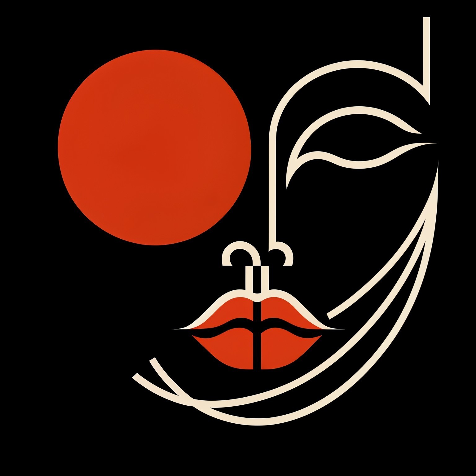 Minimalistic Abstract Face with Bold Red Circle