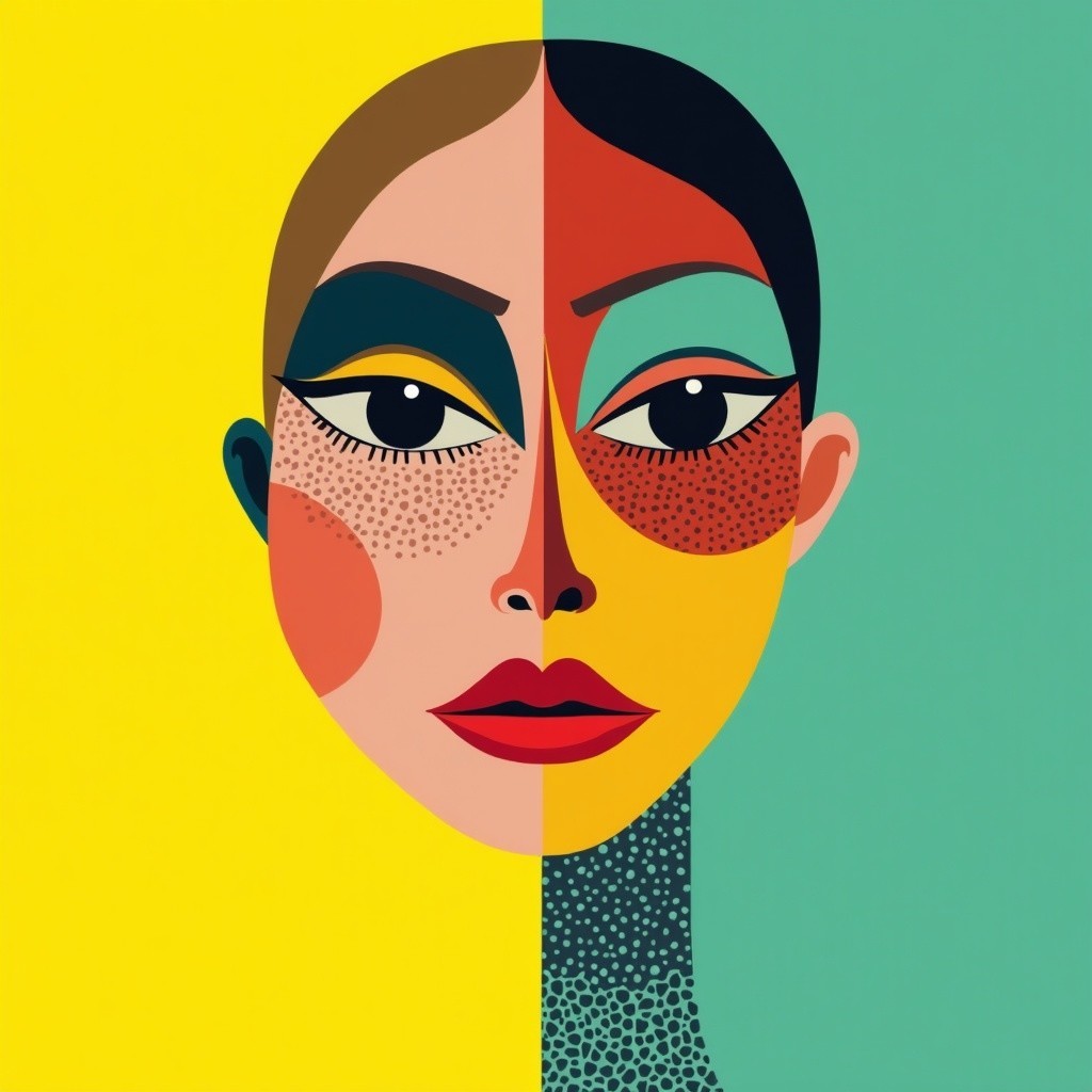 Stylized Split-Face Portrait with Vibrant Colors