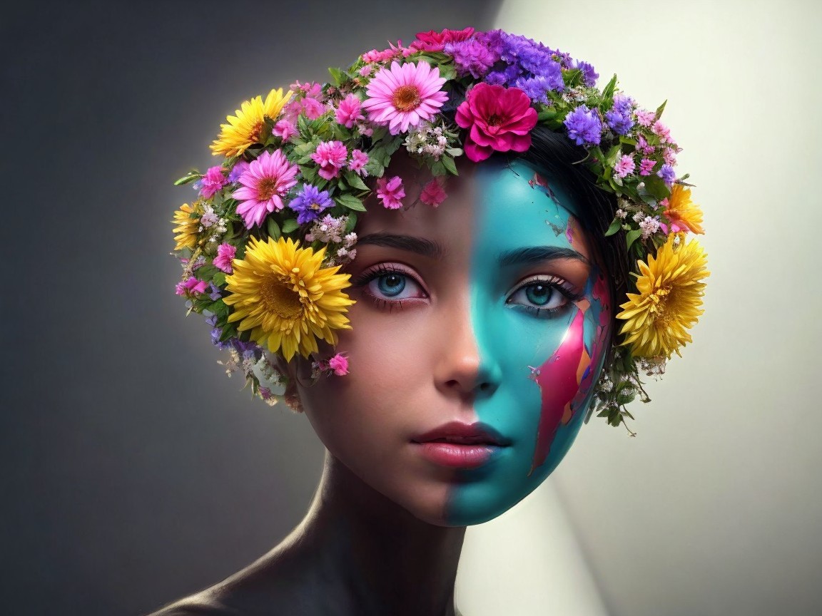 Portrait of a Young Woman with Half-Painted Face