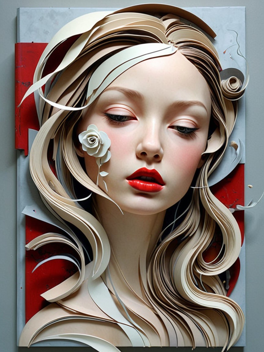 Three-Dimensional Paper Art Portrait of a Young Woman