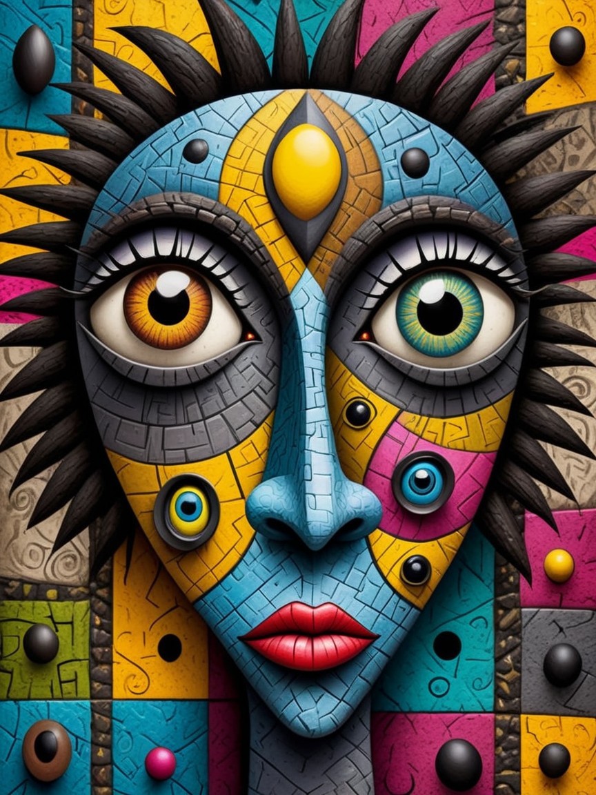 Abstract Face with Geometric Patterns and Colors