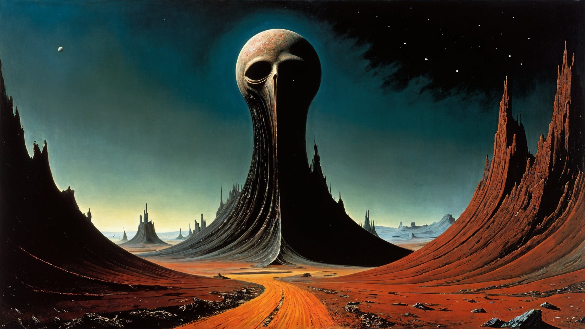 Surreal Landscape with Alien Formations and Stars