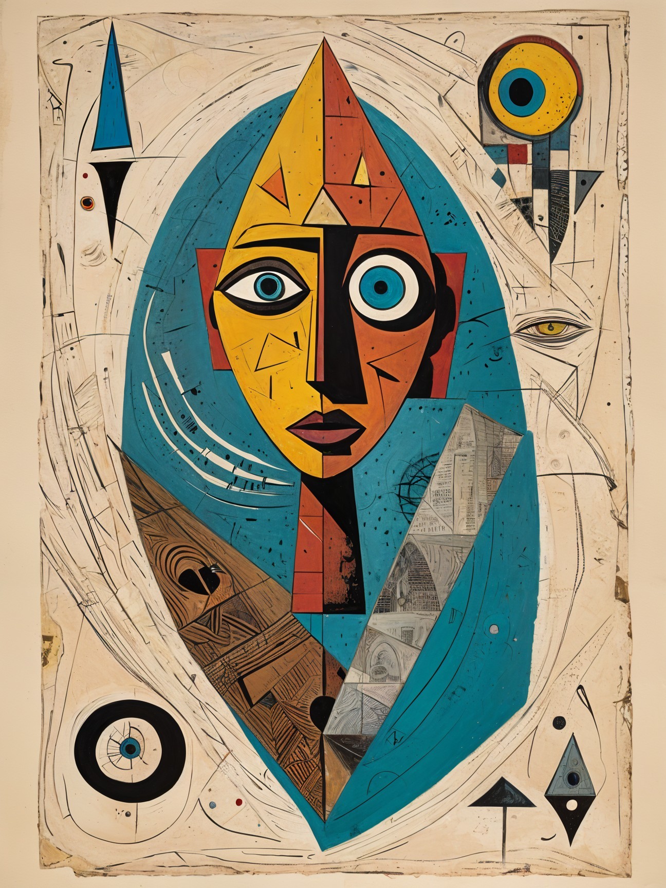 Abstract Figure with Geometric Face and Bold Colors