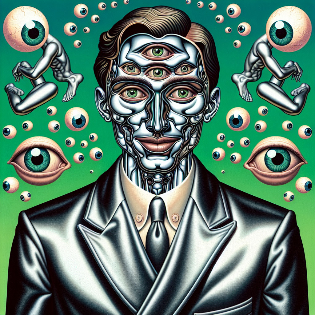 Stylized humanoid figure with robotic face and eyes