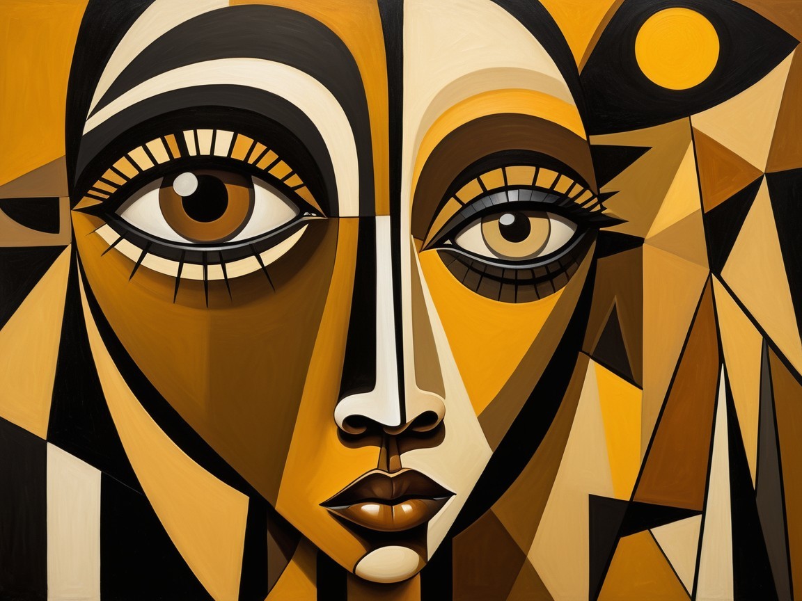 Abstract Face with Geometric Shapes and Warm Colors