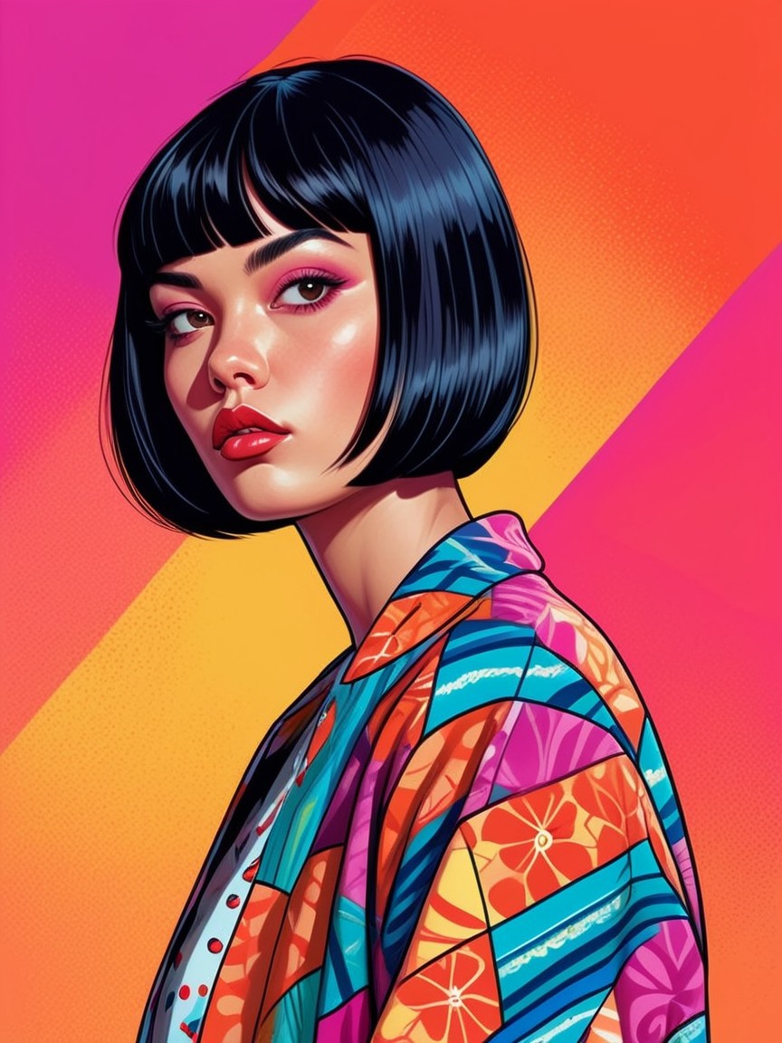 Vibrant Portrait of a Young Woman with Bold Makeup
