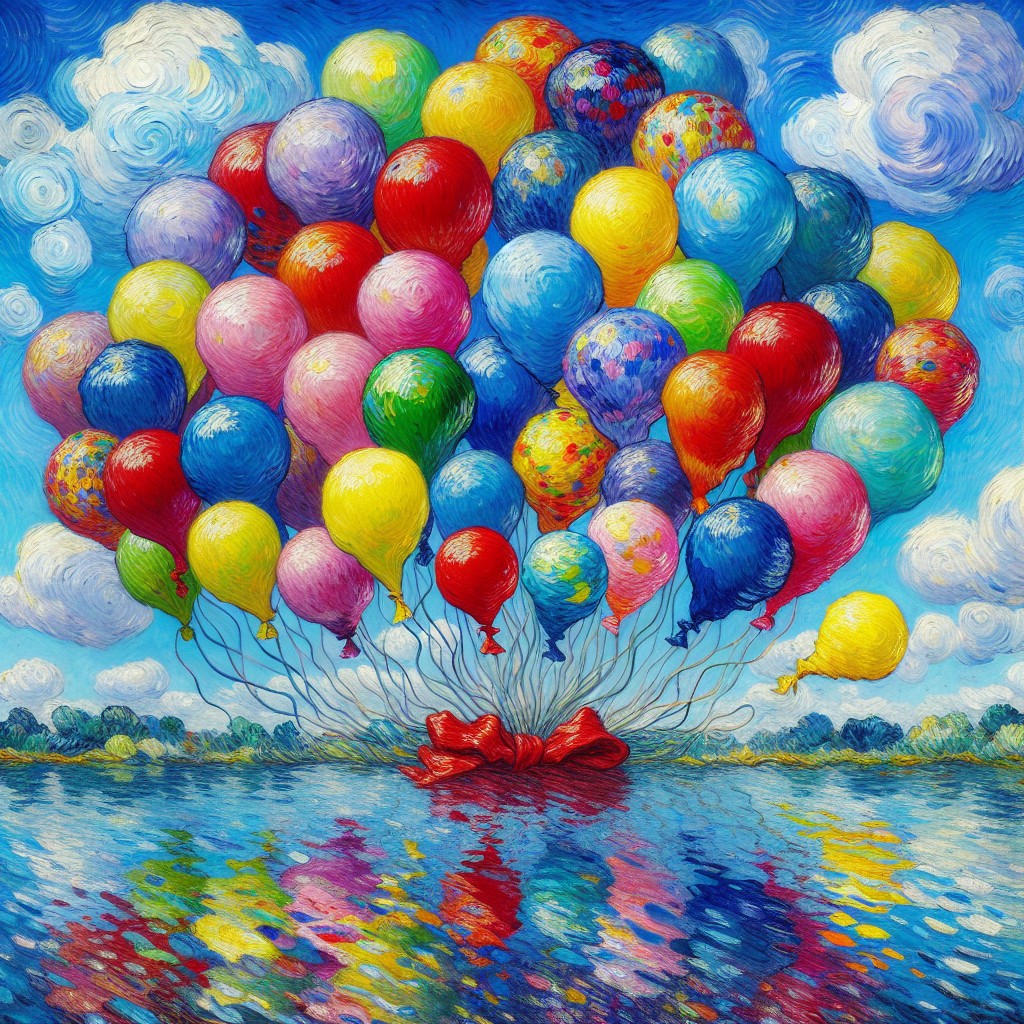 Colorful Balloons Floating Above Shimmering Water