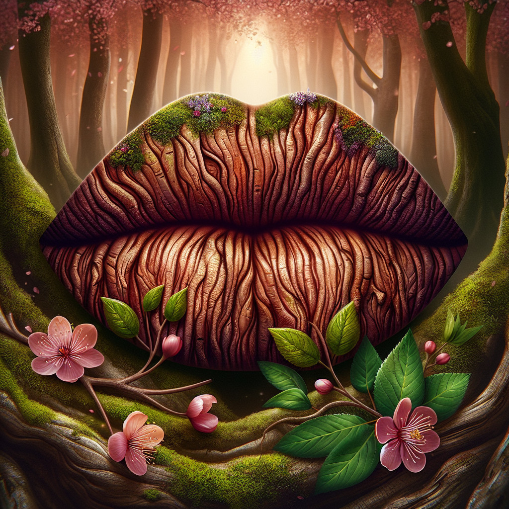 Lush Wooden Lips Surrounded by Blossoms in Forest