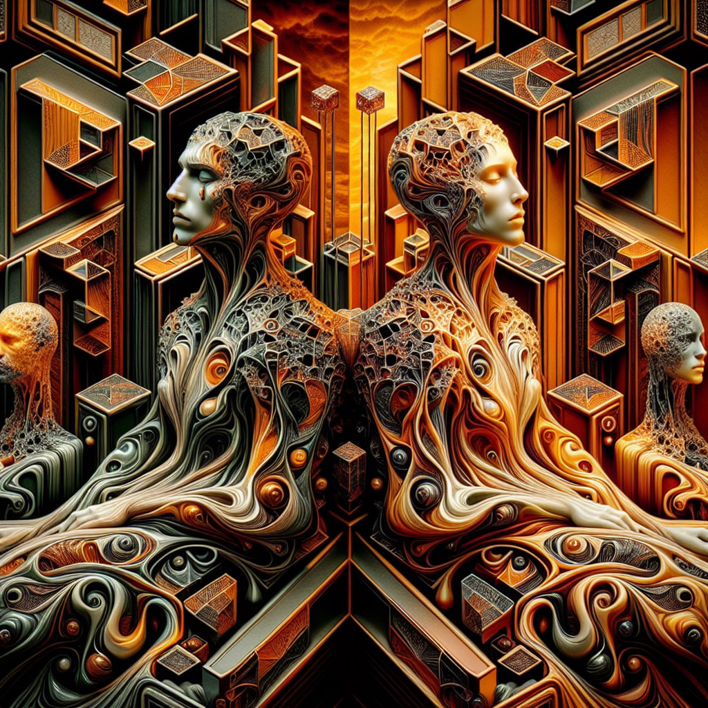 Abstract Humanoid Figures in Surreal Landscape