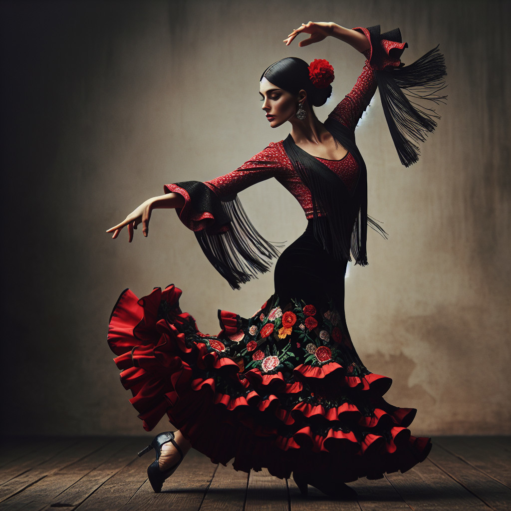 Flamenco Dancer in Vibrant Black and Red Dress
