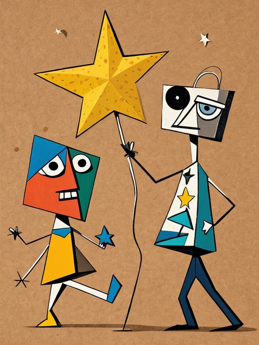 Abstract Characters with Stars on Textured Background