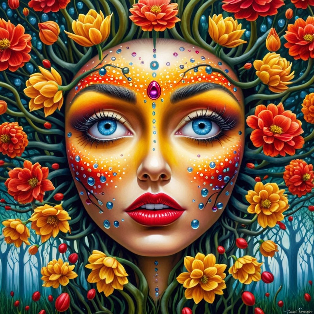 Vibrant Portrait of Woman with Nature and Flowers