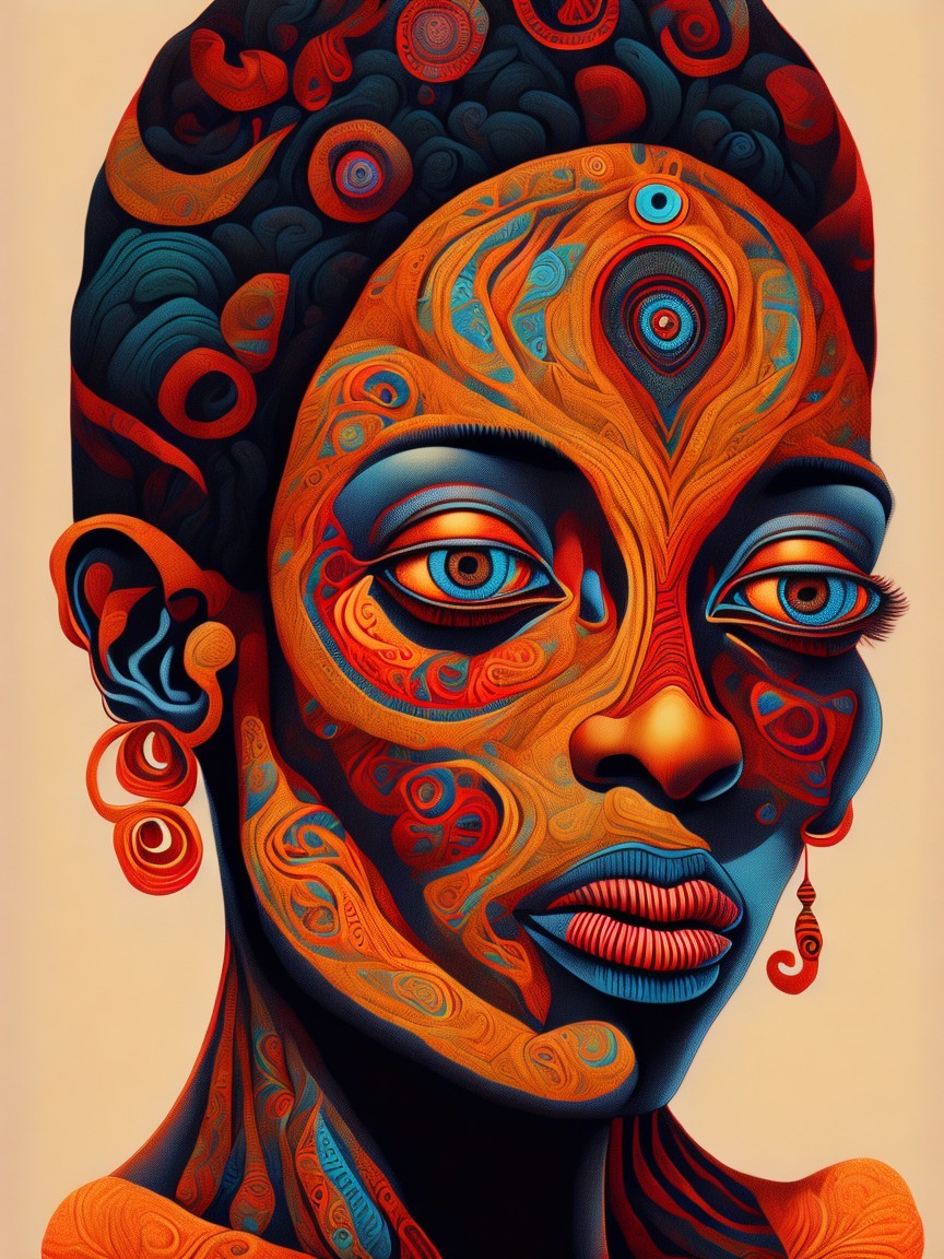 Abstract Portrait of a Woman with Vibrant Patterns