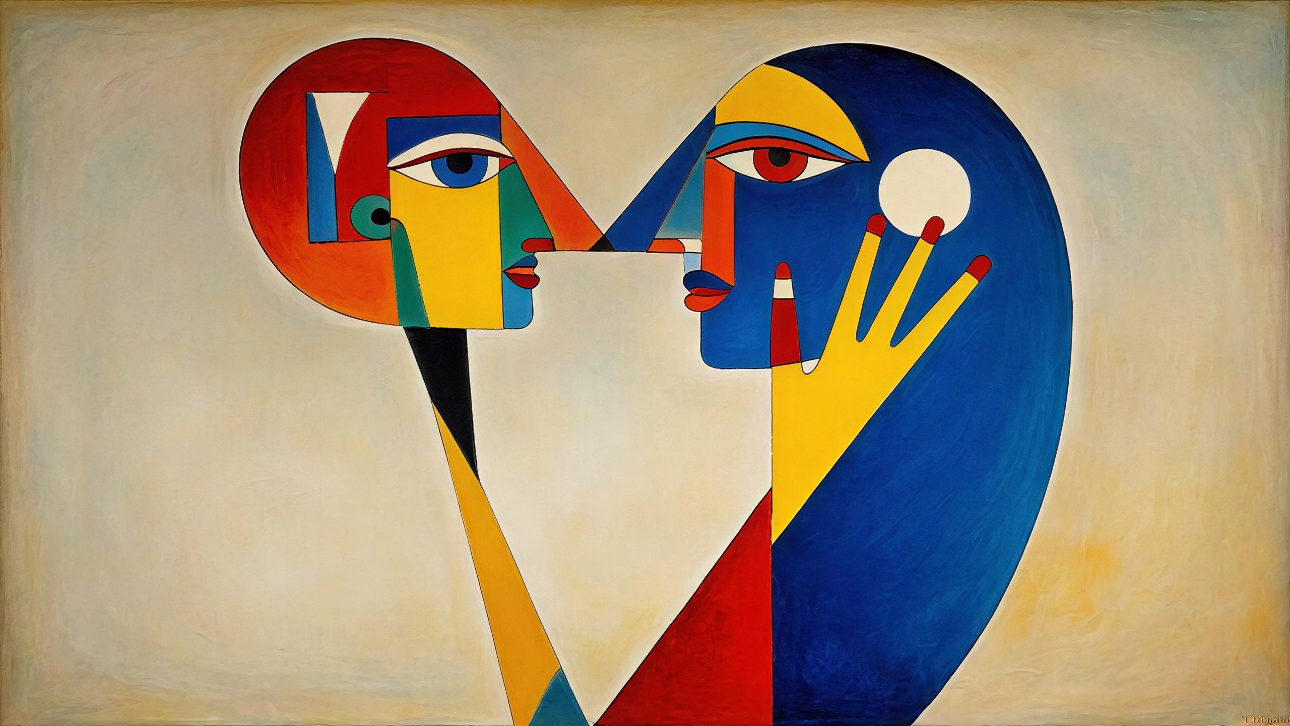 Vibrant Abstract Painting with Stylized Faces in Profile