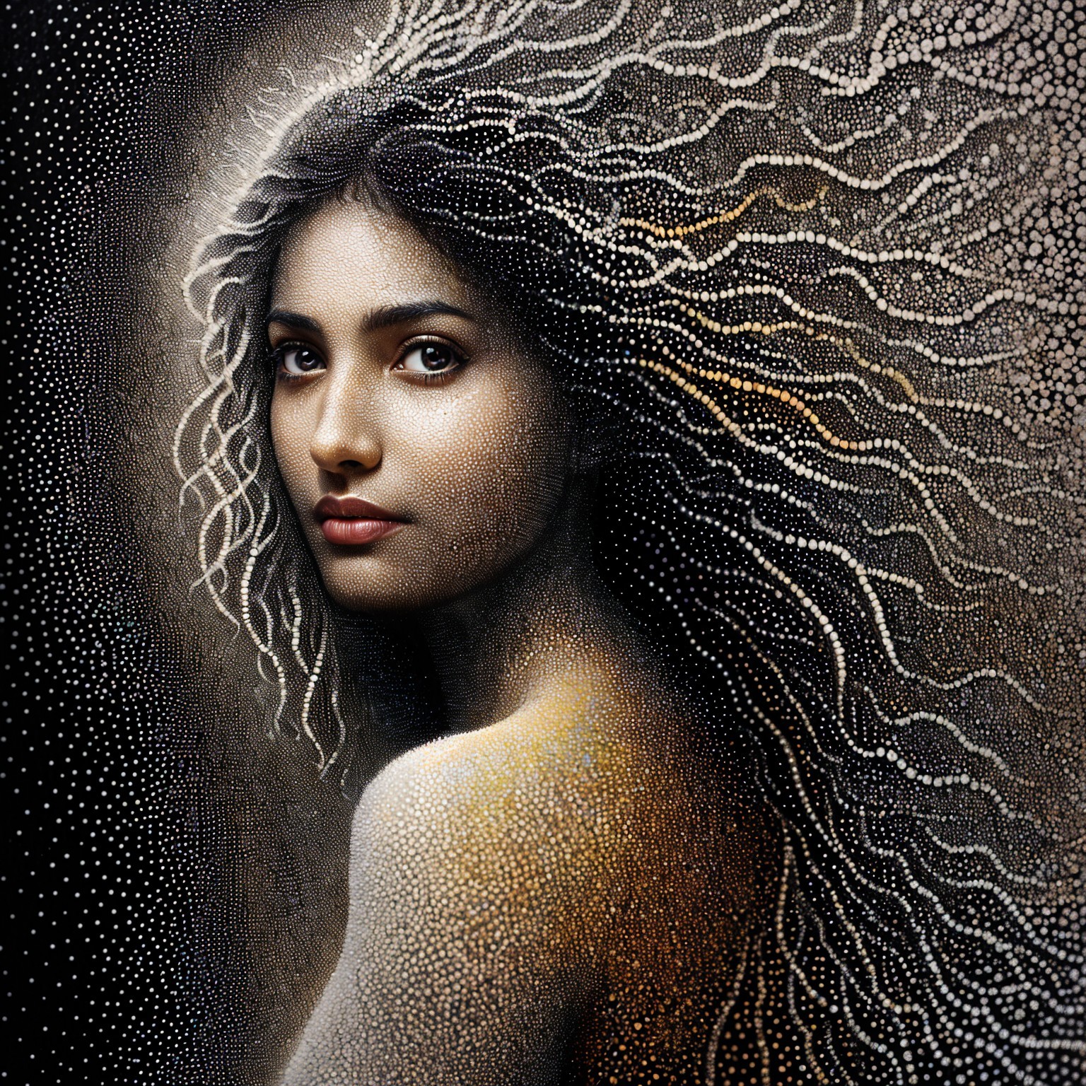 Portrait of a Woman with Wavy Hair and Ethereal Glow